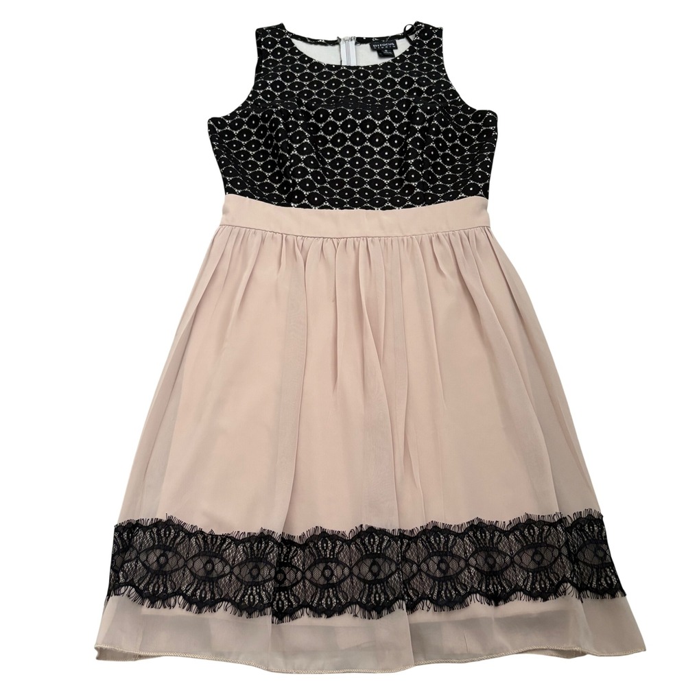En Focus Studio Black Lace Blush Pink Chiffon Fit‎ Flare Dress Womens 8 Cocktail